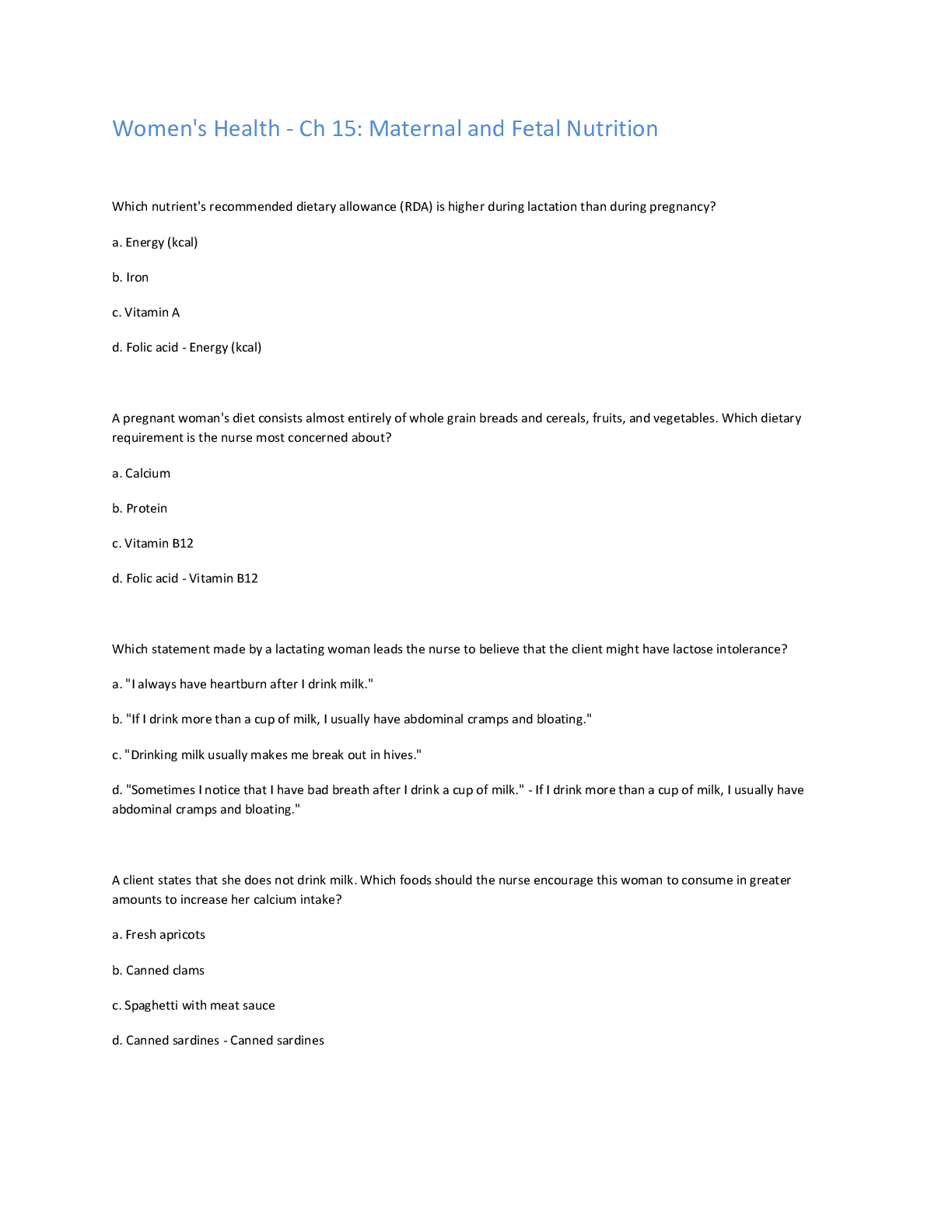 Preview image for Women's Health - Ch 15: Maternal and Fetal Nutrition